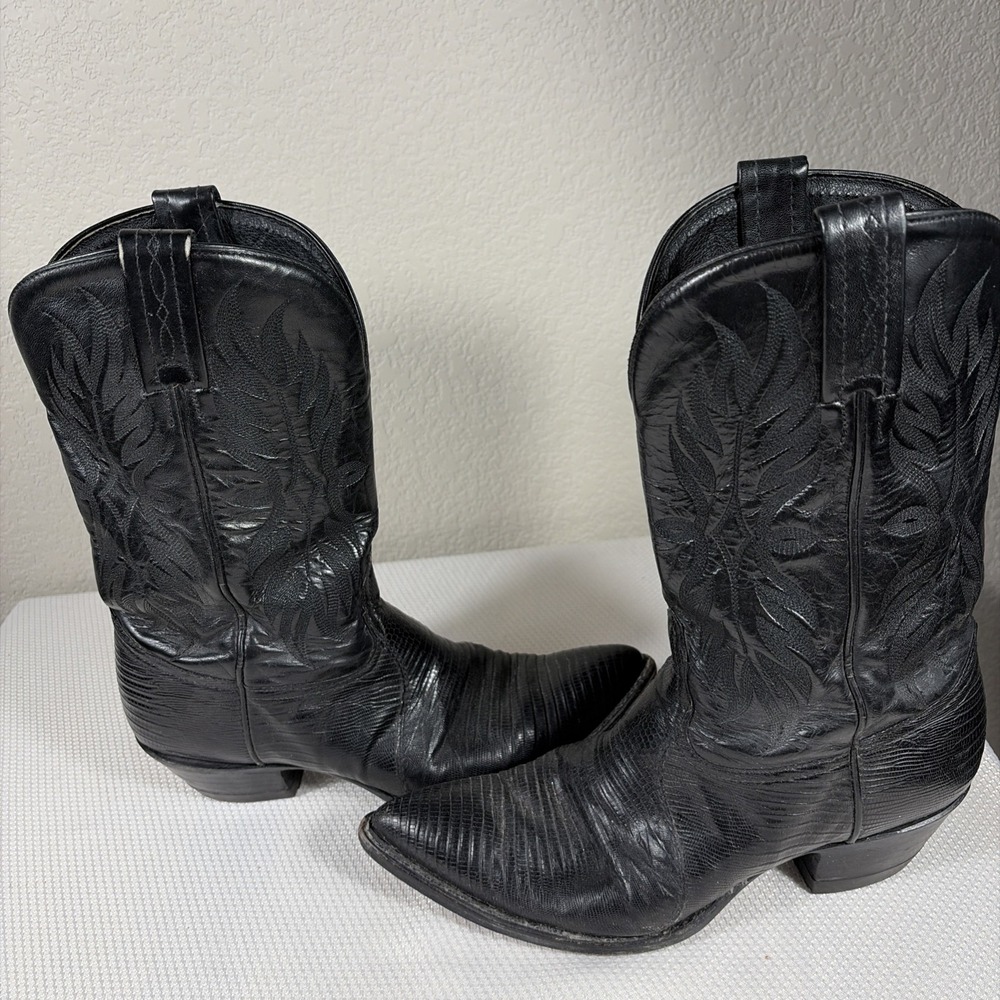 Black Tony Lama Leather Western Boots Men's Pointed Toe Size 9M - Picture 9 of 11